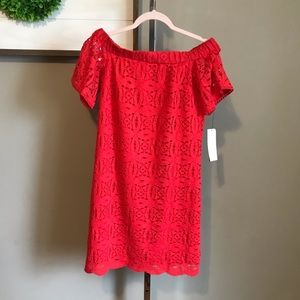 Maggie London Red Eyelet dress size 2 nwt